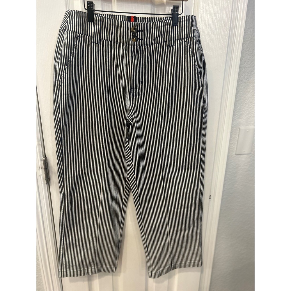 Boden Navy‎ White Striped Crop Pants Womens 8P Petite High Rise Straight Leg